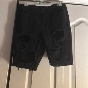 AQ Denim women’s all black ripped jean shorts